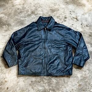 Vintage J Ferrar Leather Jacket Mens Black Bomber Quilted Y2K Size XXL